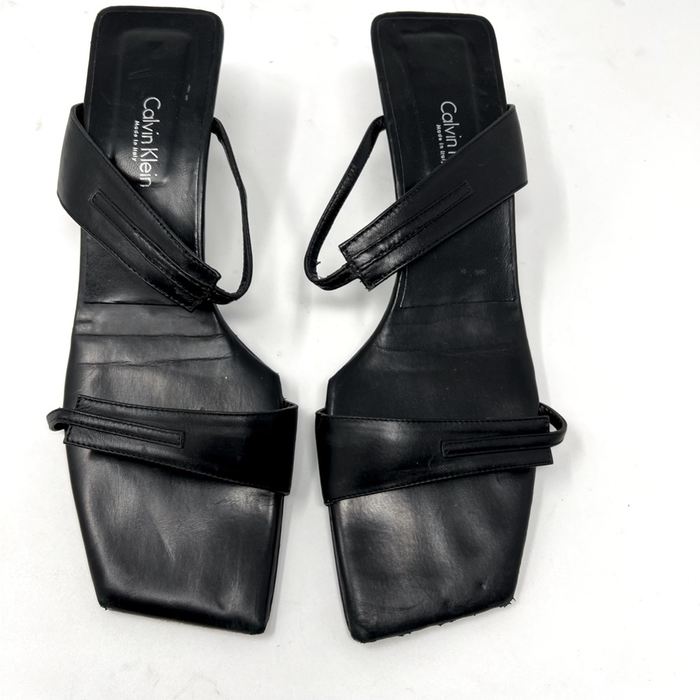 Calvin Klein Vintage Y2K black leather square toe heel sandals
